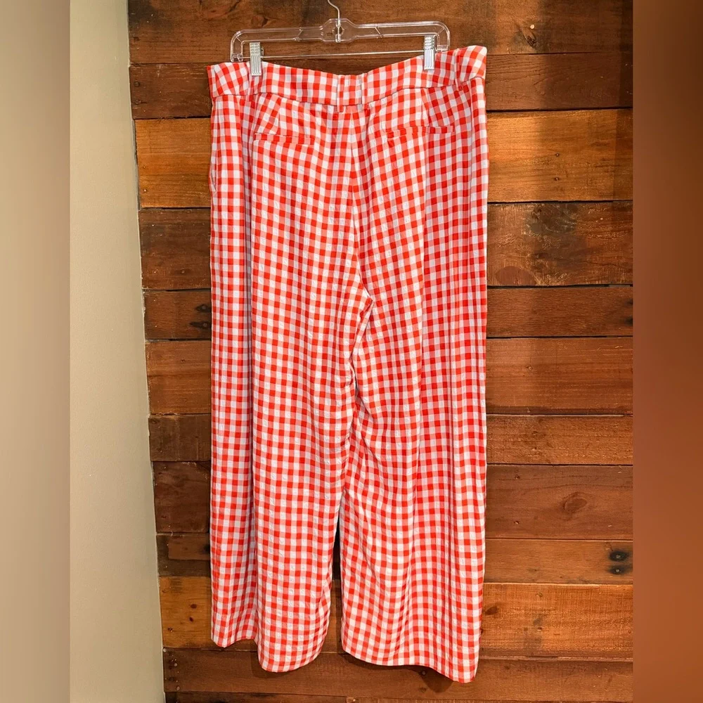 J.Crew Drapey Gingham Wide-Leg Pants – Red & White – Size 14 - Picture 2 of 6